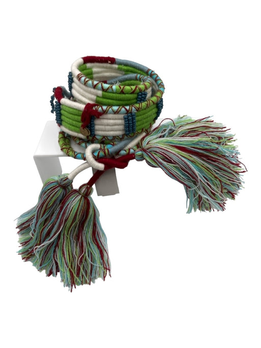 White Blue Green Red Thread Woven Tie Beaded Striped Belts White Blue Green Red / One Size