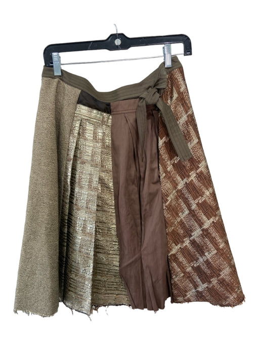 Marni Size 42 Brown & Beige Wool Blend Fabric Block Pleat Detail Plaid Skirt Brown & Beige / 42