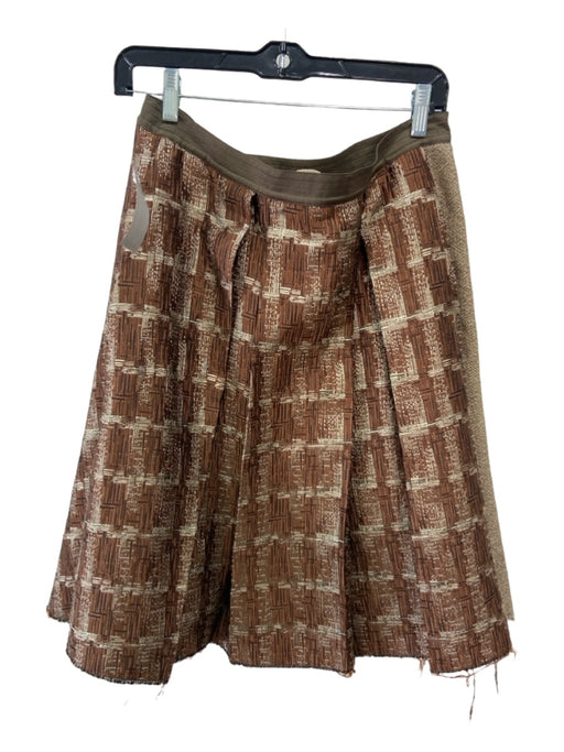 Marni Size 42 Brown & Beige Wool Blend Fabric Block Pleat Detail Plaid Skirt Brown & Beige / 42