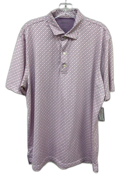 Johnnie O Size L Purple, Pink & White Polyester All Over Print Polo Short Sleeve Purple, Pink & White / L