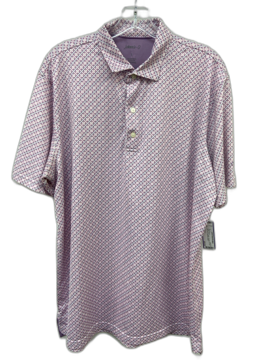 Johnnie O Size L Purple, Pink & White Polyester All Over Print Polo Short Sleeve Purple, Pink & White / L