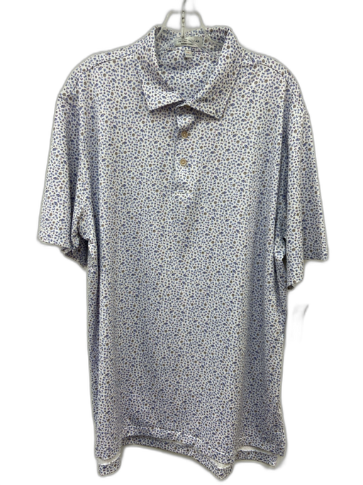 Peter Millar Size L White & Multi Polyester All Over Print Polo Short Sleeve White & Multi / L