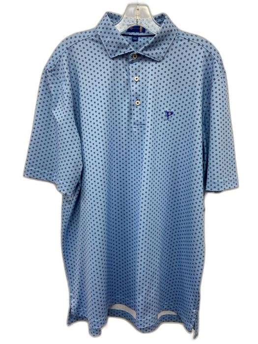 Stitch Size L Blue & White Polyester All Over Print Polo Men's Short Sleeve Blue & White / L
