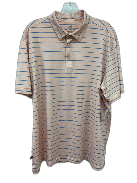 Mizzen + Main Size L Pink & Blue Striped Polo Men's Short Sleeve Pink & Blue / L