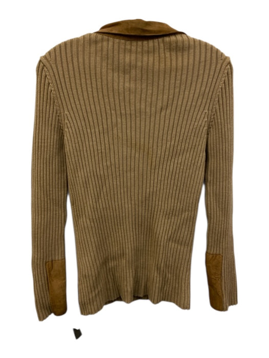 Escada Sport Size L Beige Wool & leather Fabric Block Long Sleeve Ribbed Sweater Beige / L