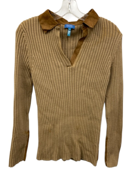 Escada Sport Size L Beige Wool & leather Fabric Block Long Sleeve Ribbed Sweater Beige / L