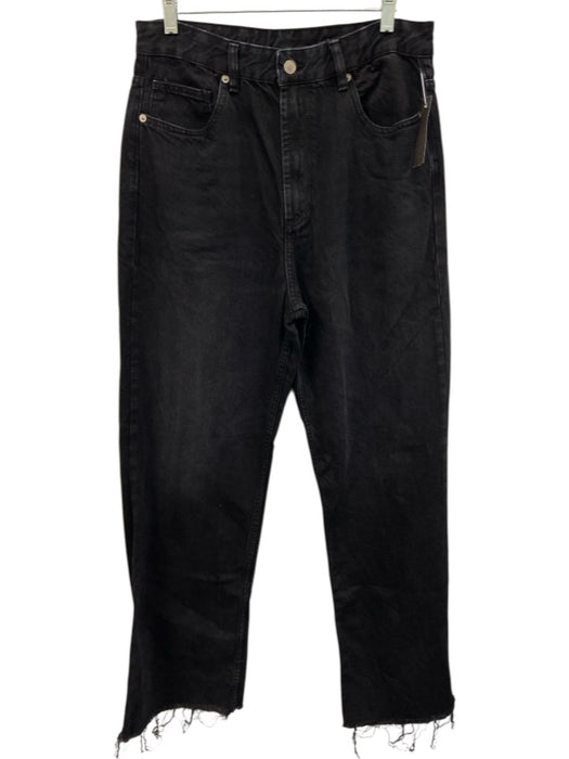 Zara Size 12 Black Cotton & Lyocell High Rise Zip Fly Straight Jeans Black / 12