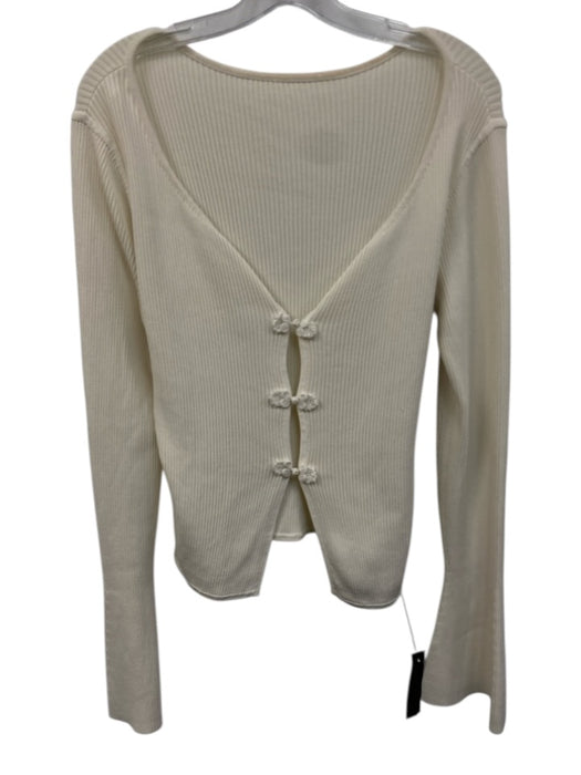 yllw Size XL White Viscose & Nylon Ribbed Elastic Waist Cardigan Pants Set White / XL