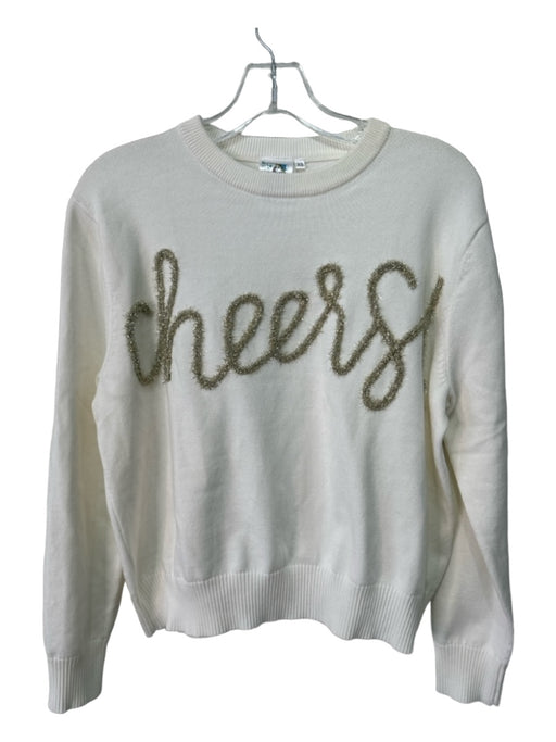 Queen of Sparkles Size XS White & Gold Acrylic Blend Tinsel Script Knit Sweater White & Gold / XS
