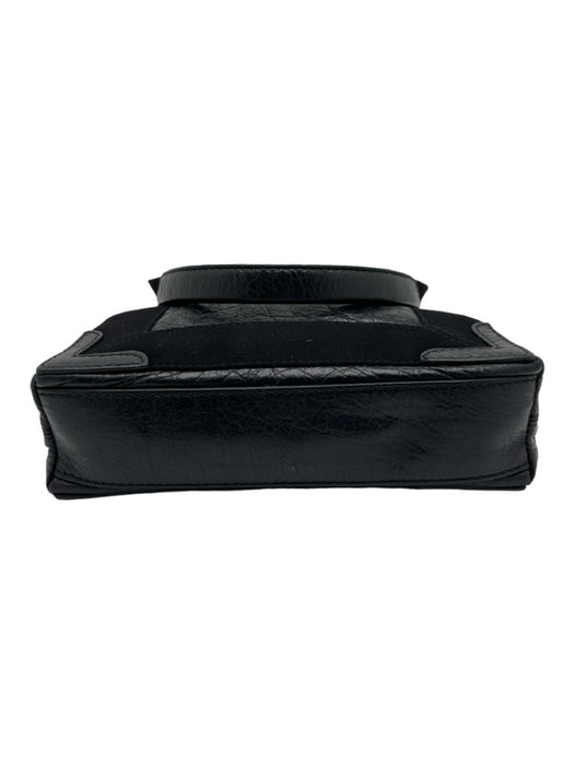 Balenciaga Black Leather & Canvas Top Handles Fabic Block Crossbody Strap Bag Black / Small