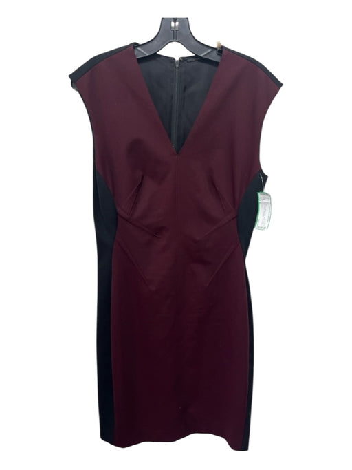 Elie Tahari Size 6 Burgundy & Black Nylon Blend Color Block V Neck Dress Burgundy & Black / 6