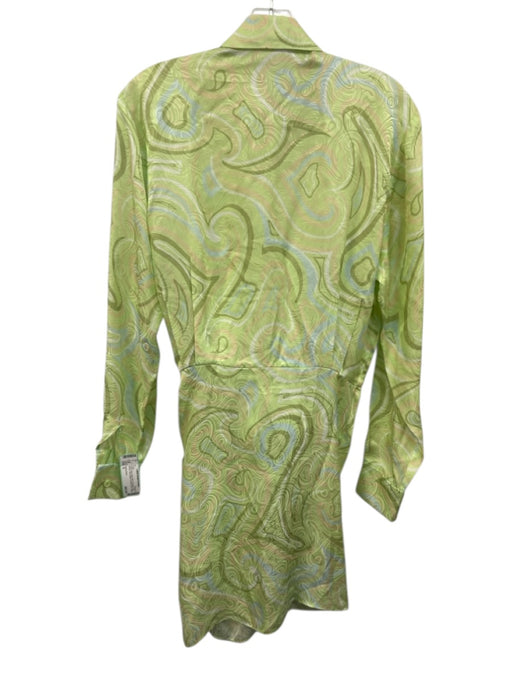 Ronny Kobo Size S Green, Blue, Multi Silk & Viscose Long Sleeve Buttons Dress Green, Blue, Multi / S