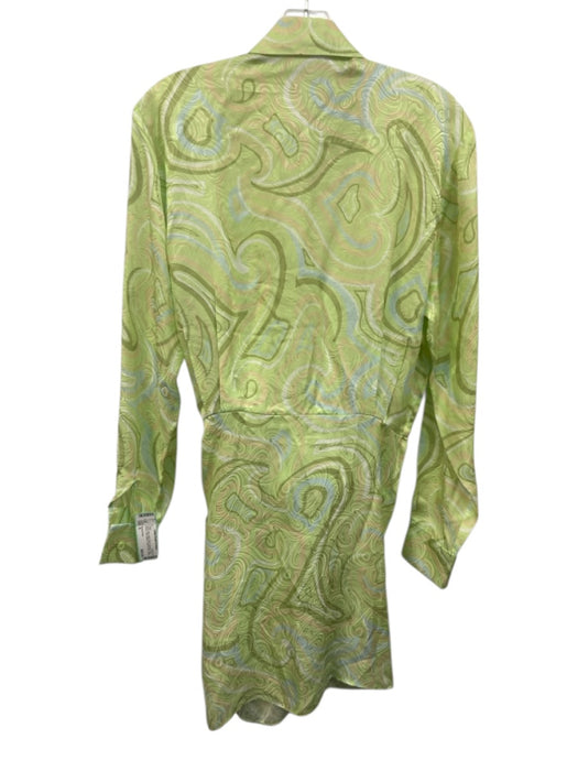 Ronny Kobo Size S Green, Blue, Multi Silk & Viscose Long Sleeve Buttons Dress Green, Blue, Multi / S
