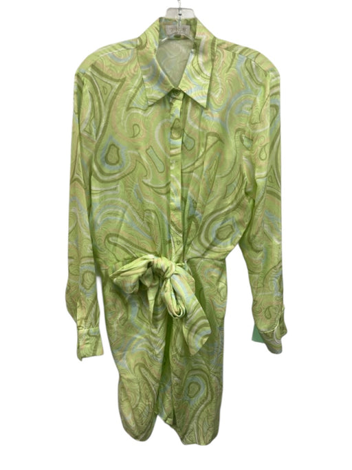 Ronny Kobo Size S Green, Blue, Multi Silk & Viscose Long Sleeve Buttons Dress Green, Blue, Multi / S