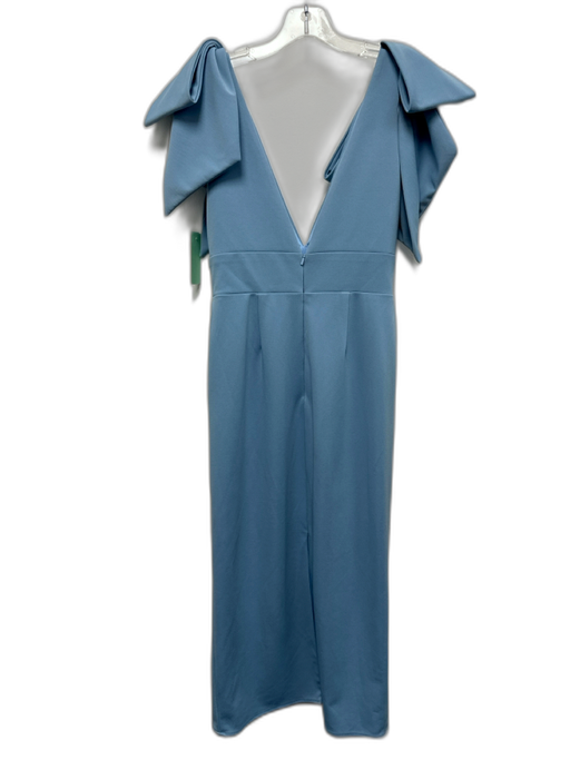 Ieena for Mac Duggal Size 4 Light Blue Polyester Skeletal V Neck Midi Dress Light Blue / 4