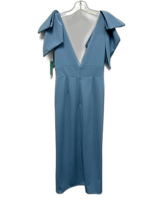 Ieena for Mac Duggal Size 4 Light Blue Polyester Skeletal V Neck Midi Dress Light Blue / 4