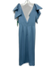 Ieena for Mac Duggal Size 4 Light Blue Polyester Skeletal V Neck Midi Dress Light Blue / 4