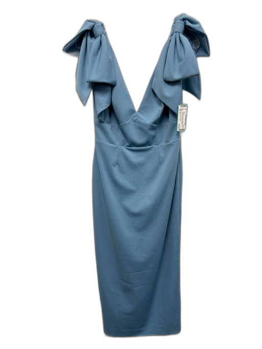 Ieena for Mac Duggal Size 4 Light Blue Polyester Skeletal V Neck Midi Dress Light Blue / 4