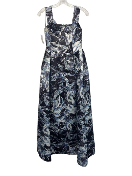 Parker Black Size 4 Black, Blue & White Polyester Abstract Botanical Print Gown Black, Blue & White / 4