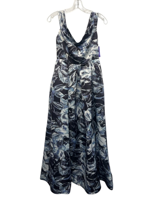 Parker Black Size 4 Black, Blue & White Polyester Abstract Botanical Print Gown Black, Blue & White / 4