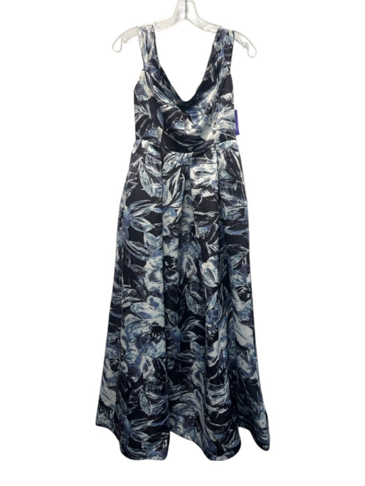 Parker Black Size 4 Black, Blue & White Polyester Abstract Botanical Print Gown Black, Blue & White / 4
