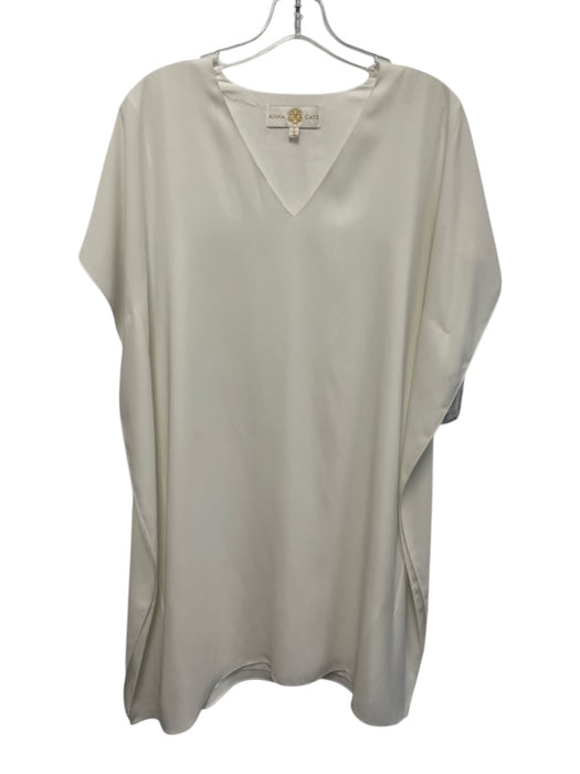 Anna Cate Size S Cream White Polyester Short split sleeve V Neck Kaftan Dress Cream White / S