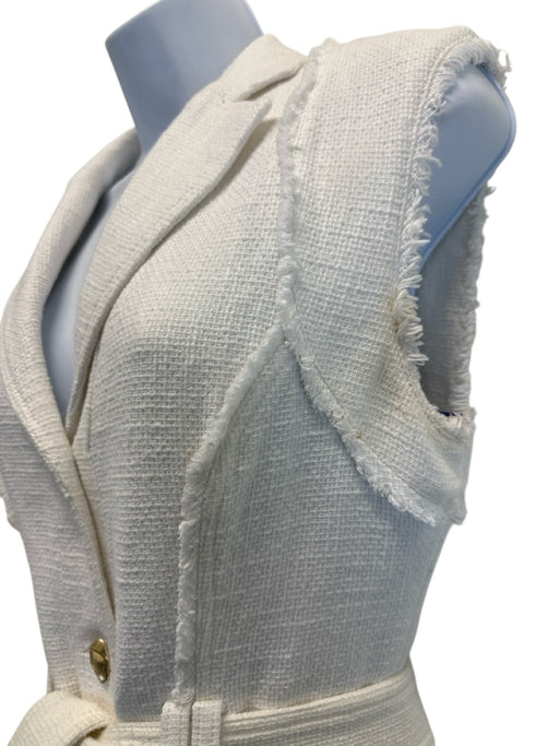Aje Size 8 Cream White Cotton Sleeveless Frayed Edge Button Front Blazer Dress Cream White / 8