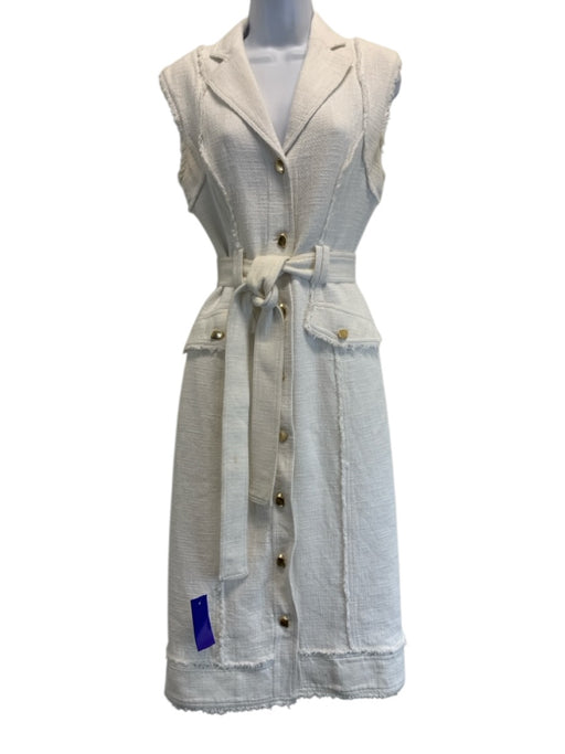 Aje Size 8 Cream White Cotton Sleeveless Frayed Edge Button Front Blazer Dress Cream White / 8