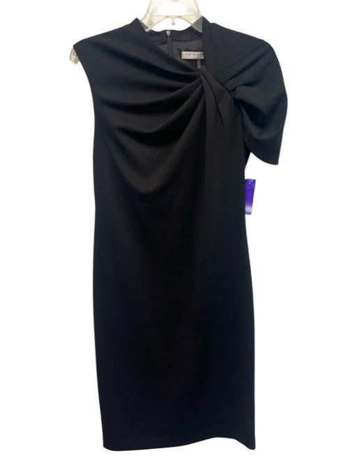 Trina Turk Size 6 Black Polyester Blend Cap Sleeve Gathered Detail Draped Dress Black / 6