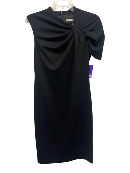 Trina Turk Size 6 Black Polyester Blend Cap Sleeve Gathered Detail Draped Dress Black / 6