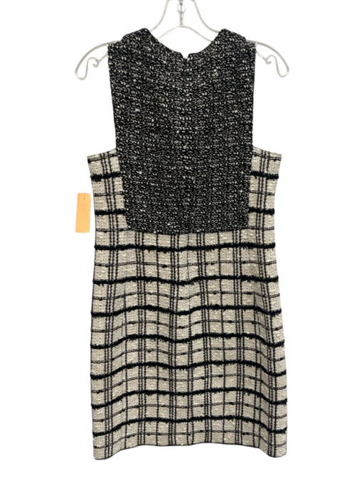 St John Size 6 Black, Beige, White Wool Blend Sleeveless Boucle Plaid Dress Black, Beige, White / 6