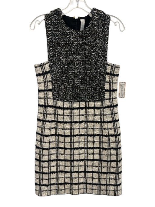 St John Size 6 Black, Beige, White Wool Blend Sleeveless Boucle Plaid Dress Black, Beige, White / 6