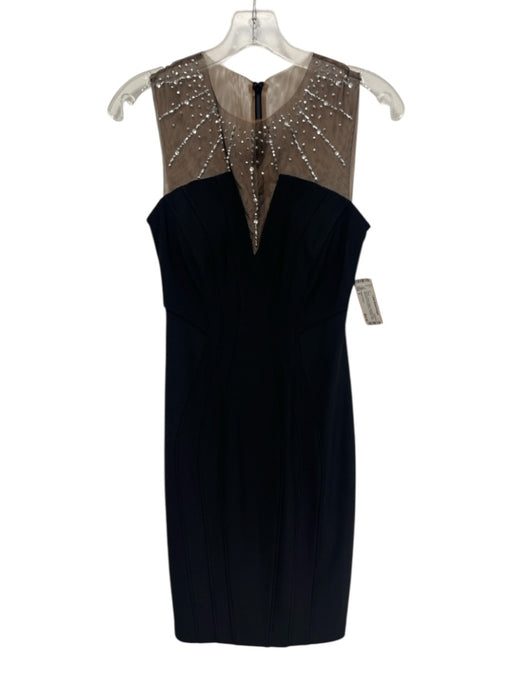 Betsy & Adam Size 4 Black & Beige Polyester Blend Sleeveless Embellished Dress Black & Beige / 4