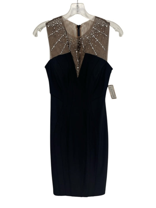 Betsy & Adam Size 4 Black & Beige Polyester Blend Sleeveless Embellished Dress Black & Beige / 4