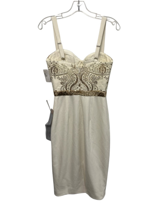 Dress the Population Size Small Cream & Gold Polyester Blend Sleeveless Dress Cream & Gold / Small