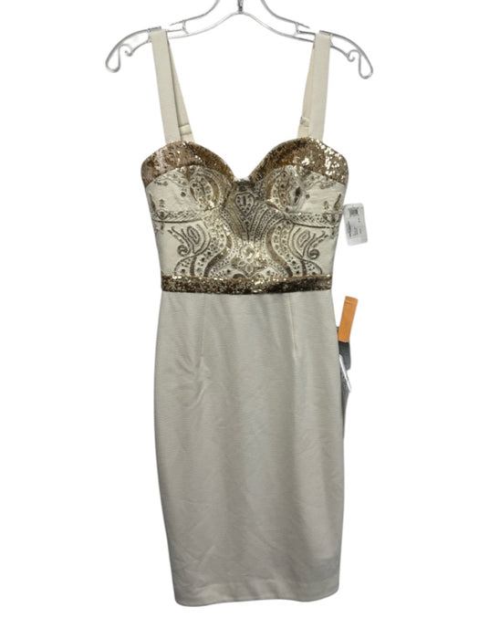 Dress the Population Size Small Cream & Gold Polyester Blend Sleeveless Dress Cream & Gold / Small