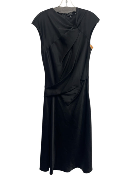 Theory Size 4 Black Triacetate Blend Satin Cap Sleeve Twist Knot Midi Dress Black / 4