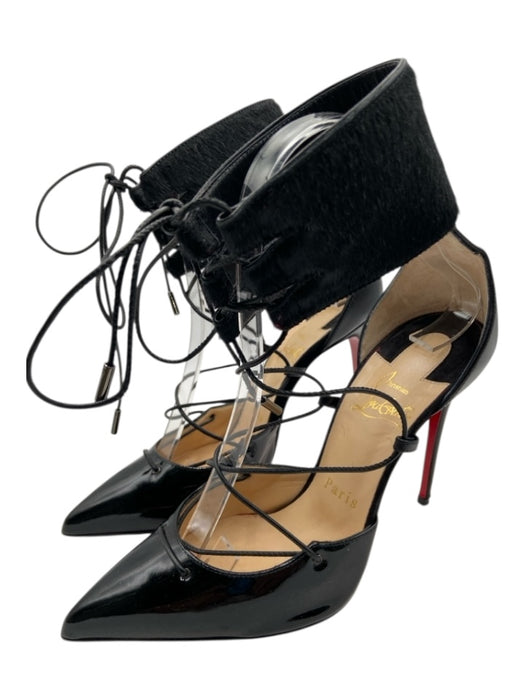 Christian Louboutin Shoe Size 36 Black & Nude Patent Leather Fur Stiletto Pumps Black & Nude / 36