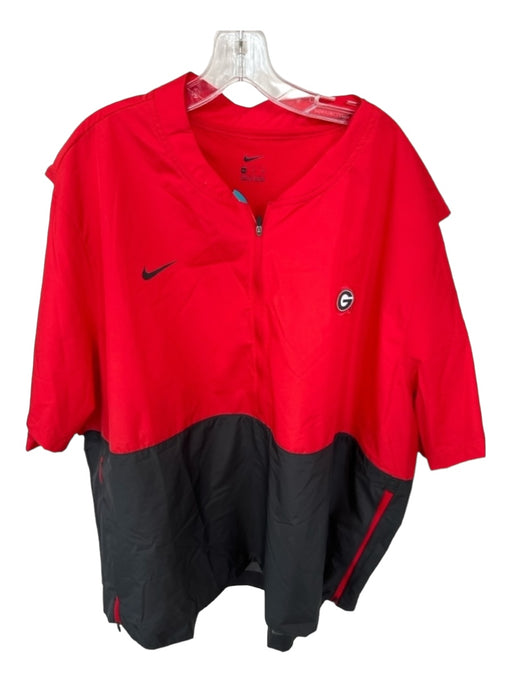 Nike Size 4XL Red & Black Polyester Color Block Half Zip Athletic Men's Jacket 4XL