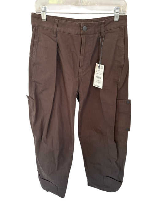 Zara Size 4 Dark Brown Cotton High Waist Barrell Leg Cargo Pockets Jeans Dark Brown / 4
