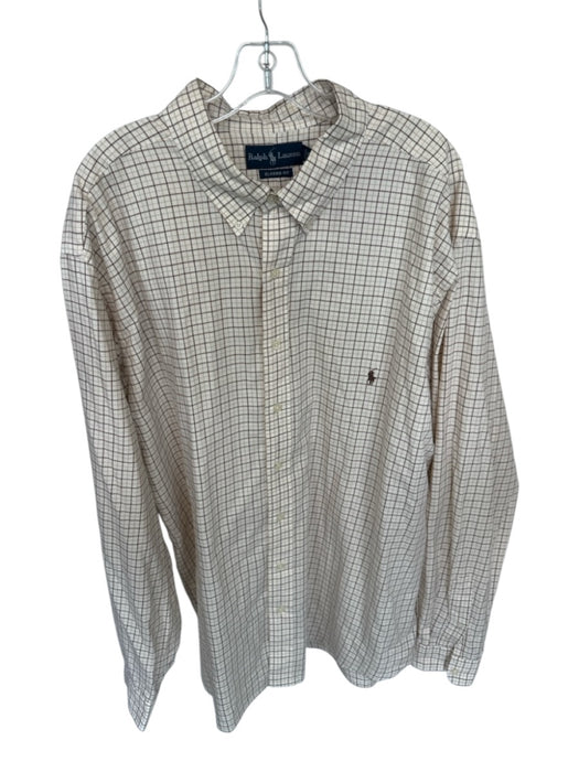 Ralph Lauren Size 3XLT Cream & Brown Cotton Grid Flannel Button Down Men's Shirt Cream & Brown / 3XLT