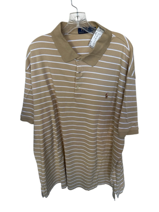 Polo Ralph Lauren Size 3XB Tan & White Cotton Striped Men's Polo Tan & White / 3XB