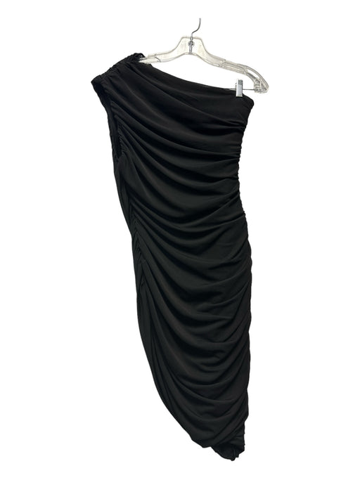 Elliatt Size L Black Synthetic One Shoulder Gathered Sleeveless Midi Dress Black / L