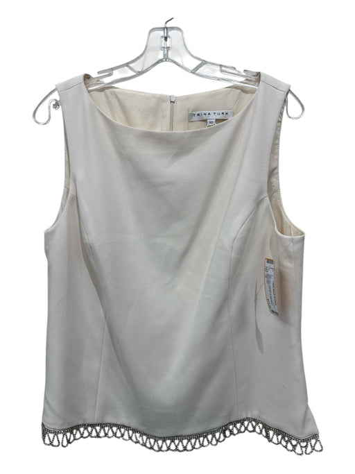 Trina Turk Size 10 Ivory Polyester & Viscose Sleeveless Back Zip Top Ivory / 10