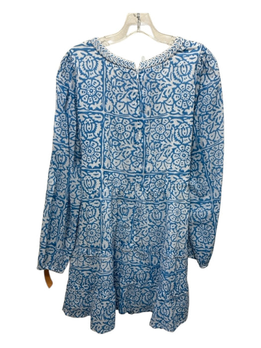 Roller Rabbit Size M Blue & White Cotton Abstract Print Long Sleeve Dress Blue & White / M