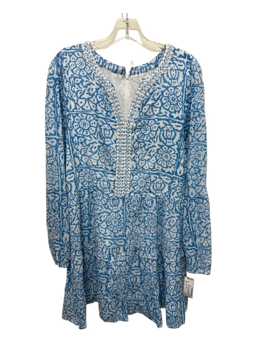 Roller Rabbit Size M Blue & White Cotton Abstract Print Long Sleeve Dress Blue & White / M