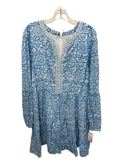 Roller Rabbit Size M Blue & White Cotton Abstract Print Long Sleeve Dress Blue & White / M