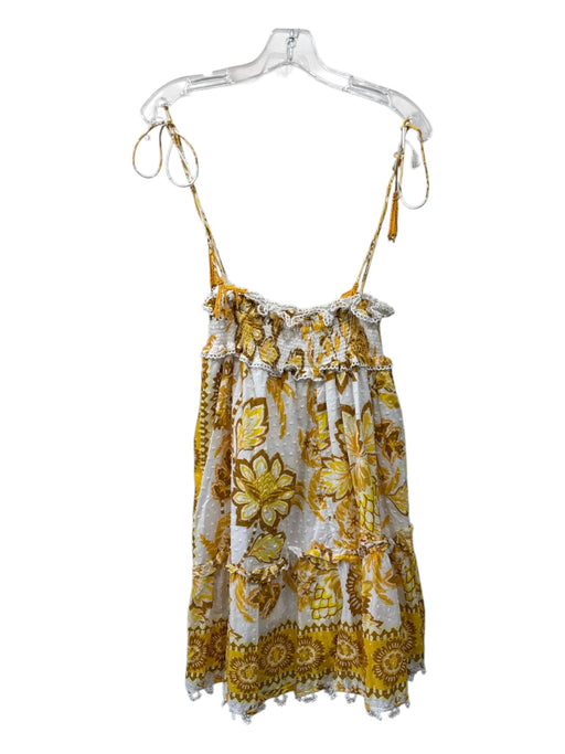 Farm Rio Size S White & yellow Cotton floral print Swiss Dots Smocked Dress White & yellow / S