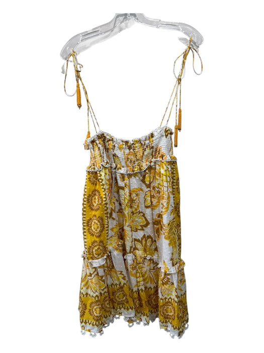 Farm Rio Size S White & yellow Cotton floral print Swiss Dots Smocked Dress White & yellow / S