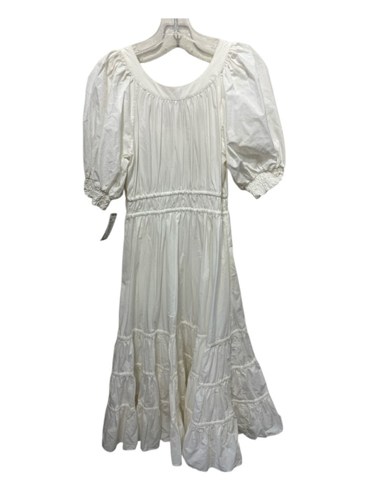 Ulla Johnson Size 4 White Cotton Short Puff Sleeve Smocked Detail Dress White / 4